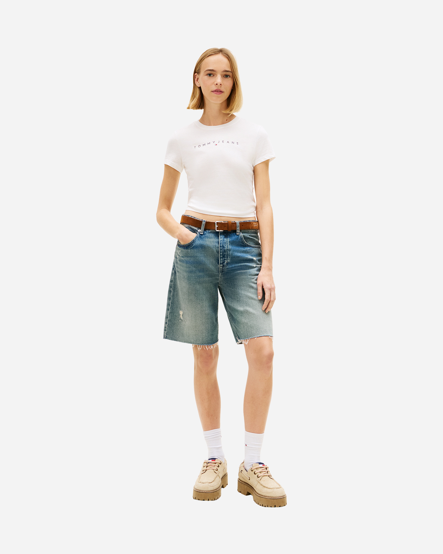 T-shirt TOMMY HILFIGER SLIM LINEAR LOGO W - Bianco - 2 | Cisalfa Sport
